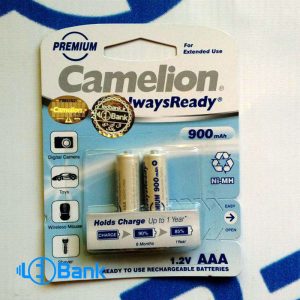 باتری نیم قلمی شارژی 2 عددی 900 میلی آمپر Camelion