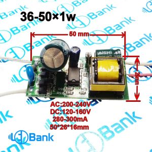 داریور ال ای دی 36-50 وات تغذیه ایزوله نشده 120-160 ولت 280-300 میلی آمپر
