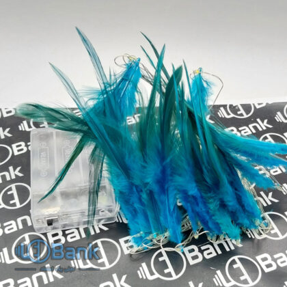ال ای دی مفتولی تزئین شده با پر طبیعی رنگ آبی باتری قلمی