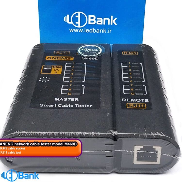 تستر کابل شبکه aneng مدل m469d تغذیه 9V 6f22 باتری تست کابل rj11 سوکت زنی