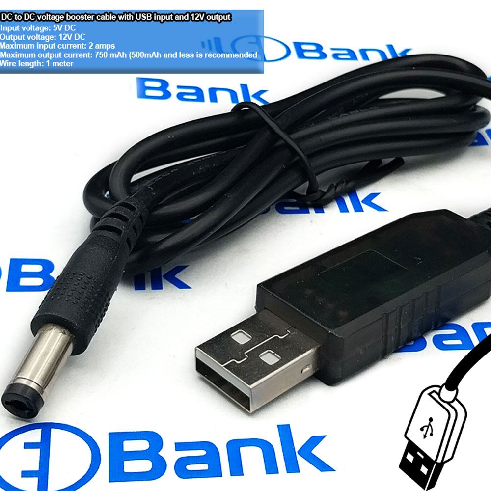 کابل dc به dc افزاینده ولتاژ ورودی USB خروجی 12V جریان 750 میلی آمپر