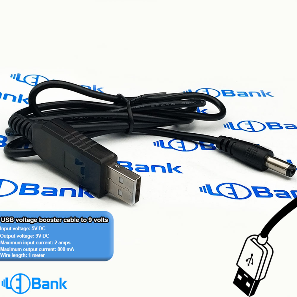 کابل افزاینده dc به dc ولتاژ ورودی USB خروجی 9V جریان 800 میلی آمپر