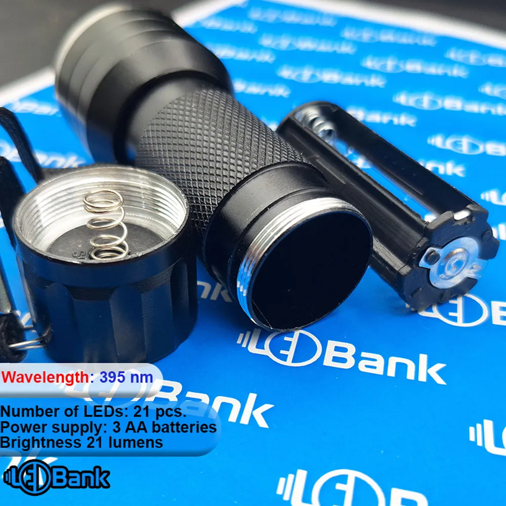 چراغ قوه پرتو UV طول موج 395 نانومتر 21 لومن 3 باتری نیم قلمی