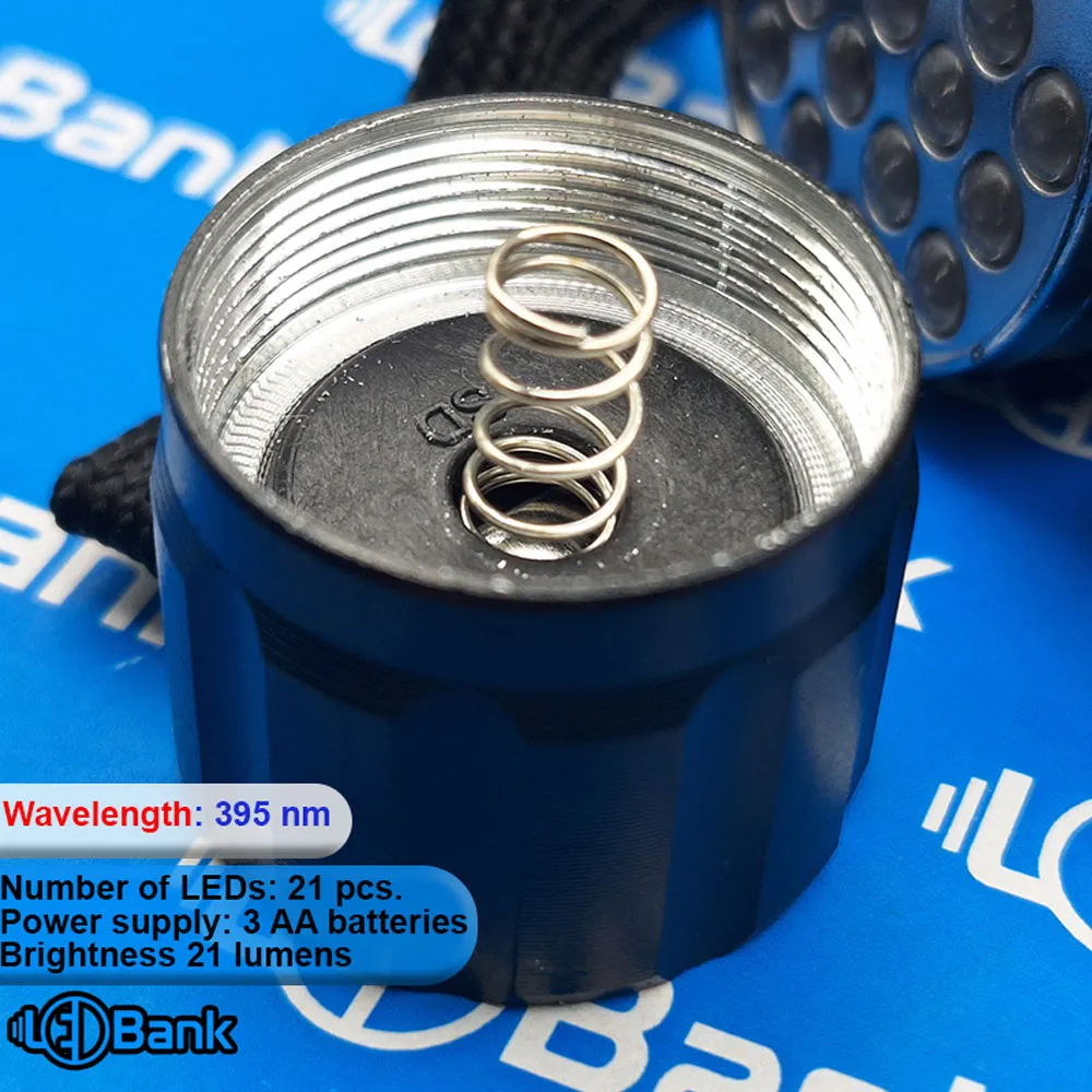 چراغ قوه پرتو UV طول موج 395 نانومتر 21 لومن 3 باتری نیم قلمی