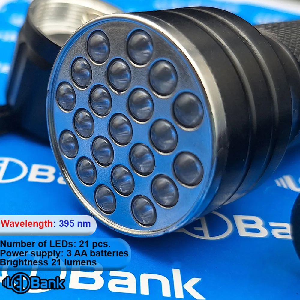 چراغ قوه پرتو UV طول موج 395 نانومتر 21 لومن 3 باتری نیم قلمی