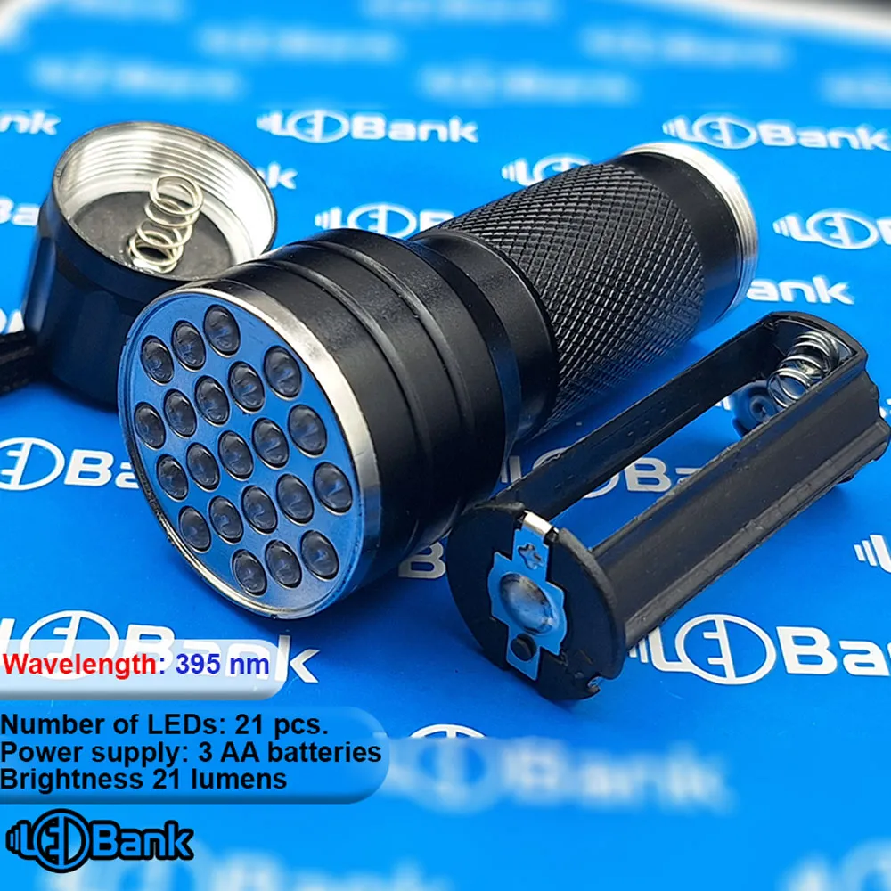 چراغ قوه پرتو UV طول موج 395 نانومتر 21 لومن 3 باتری نیم قلمی