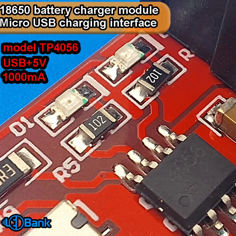 ماژول شارژر باتری 18650 مدل TP4056 رابط شارژ میکرو USB